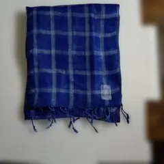 青色チェック柄ストール