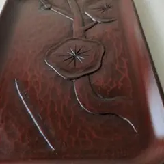 新品未使用　鎌倉彫　陽堂13世大石永輔　 天然木　本うるし塗　梅柄　盆　トレー