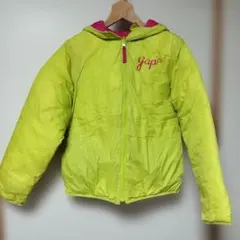 Gapキッズ フード付きライムグリー・ピンクのリバーシブルジャンパー　160