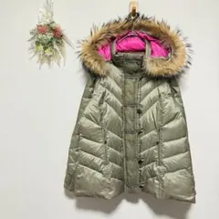 Μ.Α. ダウンジャケット 異素材ドッキング ニット切替 フード ファー付き