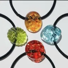 ドロップ 琉球ガラス ヘアゴム 4個セット