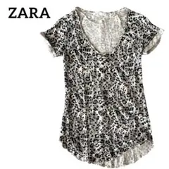 ZARA W&B COLLECTION 総柄 半袖カットソー レオパード リネンのサムネイル
