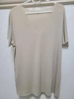 ユニクロ エアリズムデオドラントメッシュVネックT ベージュ Lサイズ