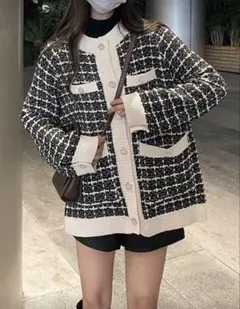 ツイード風オーバーサイズニットカーディガン