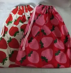 ★値下げ中【ハンドメイド】体操着入れ2枚/30*35/ おおきないちご