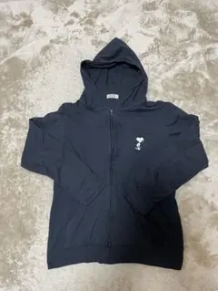 スヌーピー 刺繍 ジップアップパーカー M 紺黒 性別不明実寸確認