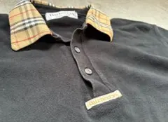 ☆美品☆バーバリー 90s ポロシャツ ノバチェック XXL 英国製 希少 紺 