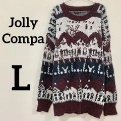 【Jolly Compa 総柄ニット セーター ボルドー L】のサムネイル