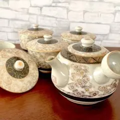 急須と湯呑み4個セット 花柄 陶器製　九谷焼　【最終値引き】