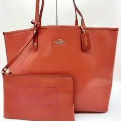 美品　COACH トートバッグ　ポーチ付き　リバーシブル　赤