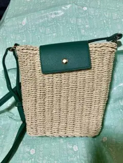 しまむら　かごバッグ　ショルダーバッグ　緑のサムネイル
