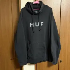 2XL HUF パーカー ブラック フロントロゴ グレーロゴ 古着 ハフ