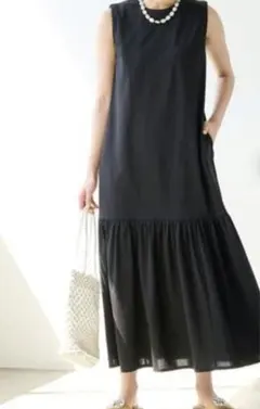【美品】グリーンレーベルリラクシングノースリーブ カットソーワンピース　ロング