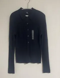 【新品タグ付き】UNIQLO メリノリブポロカーディガン M ネイビー　紺