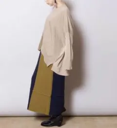 OSMOSIS ロングニットスカート　ネイビー　オリーブ　配色切替ニットスカート