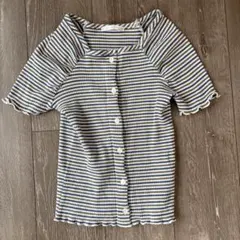RETRO GIRL レトロガール ボーダー リブカットソー 半袖 カーディガン