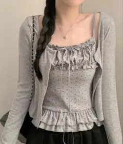 VIVIDLADY ドットフリルキャミソール×ショートカーディガン アンサンブルのサムネイル