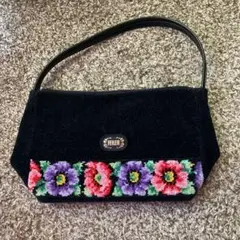FEILER 花柄刺繍 ハンドバッグ 中型 黒