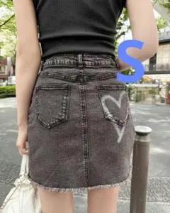 シェリミー　cheri mi　ハートポケットデニムスカート　Sサイズ　グレー