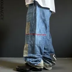 極太00s Mackdaddy ダメージリペア加工バギーデニム B系HIPHOP