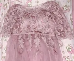 レース付きオフショルダーチュールドレス 3XL ピンク