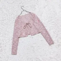 【Dazy】SHEIN ショート丈ニットカーディガン M ピンク リボン ボレロ