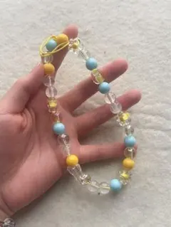 スマホ / チェキ / バッグ用 ビーズストラップ パステル フラワー新品