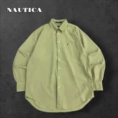 NAUTICAノーティカオックスフォードシャツ長袖シャツグリーン刺繍ロゴ古着