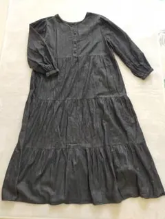 ダークグレー 長袖 シャツワンピース