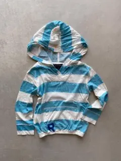 ラルフローレン ガールズ フード付きボーダー柄ロングTシャツ (y19)