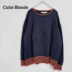 Cutie Blonde ニット セーター M 刺繍 長袖 ネイビー レディース