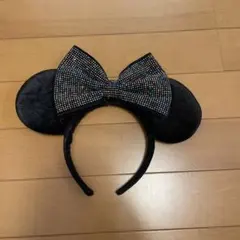 ミッキー耳カチューシャ 黒 ビーズリボン