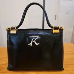 黒のレザー ハンドバッグ ゴールド金具