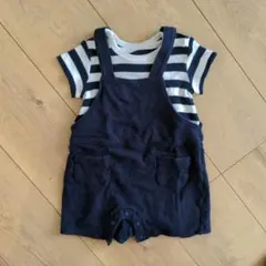 オーバーオール ユニクロ ロンパース 70　ネイビー　ボーダー