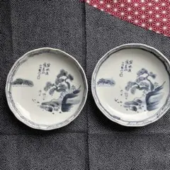 山水画絵付け　小皿　骨董品　2枚