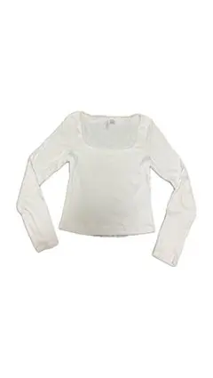 Ｈ&M ホワイト スクエアネック 長袖Tシャツ Lサイズ リブ