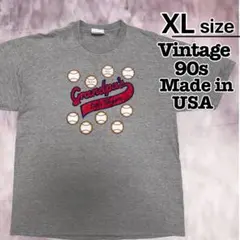 USA製　90s　Tシャツ　XL　グレー　プリント　野球　ベースボール　古着