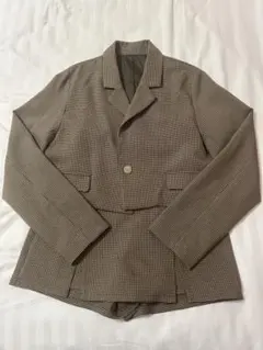 千鳥格子 セットアップ ジャケット スカート 韓国風 春秋冬 ブラウン