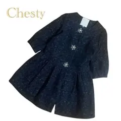 c371◯Chesty コート バルーン袖 ツイード ビジュー アウター Mのサムネイル