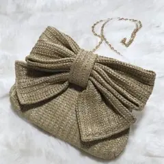 デカリボン クラッチバッグ ショルダー バッグ　チェーンストラップ