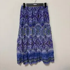 w closet パープル　コットン　薄手　総柄　フレア　ロング　スカート