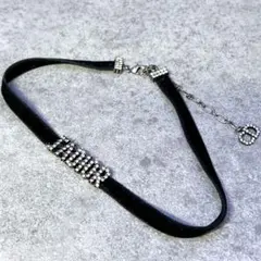 【未使用級】 ディオール チョーカー JADIOR ラインストーン CDロゴ 黒