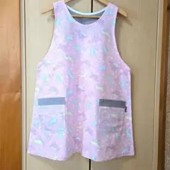 ハンドメイド☆恐竜柄ピンクエプロン　中古