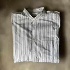 メンズ　GU ストライプ バンドカラー 長袖シャツ S