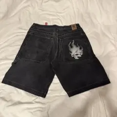 古着　スカルデザイン ダークグレーショートパンツ