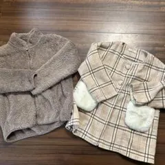 ブラウンフリースジャケットとチェックコート