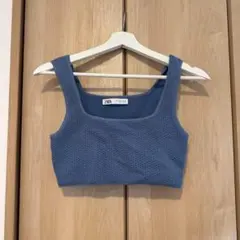 ZARA 青　ブルー　クロップド　タンクトップス　Sのサムネイル
