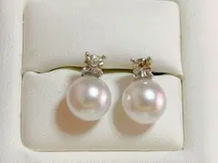本真珠 ピアス アコヤ真珠 CZダイヤ　s925 k18コーティング　8mm