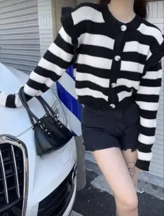 フリル付き ストライプ カーディガン