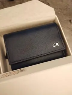 【新品未使用】三折CALVIN KLEIN牛革本革レザー ネイビーのサムネイル